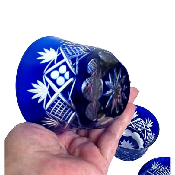 Edo Kiriko Cobalt Blue Cut to Clear Crystal Drinkware Set - Picture 5 of 5